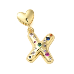 Letter X Покрытие стойки латунь микро паве прозрачные перданты из кубического циркония, без кадмия и без свинца, долговечный, реальный 18 k позолоченный, Письмо X, 35 мм, Кулон : 24.5x20x4 мм, отверстие : 6x3 мм