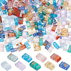Mixed Color 315Pcs 9 Colors 2-Hole Transparent Glass Seed Beads, Antique Style, Rectangle, Mixed Color, 5x2.5x2mm, Hole: 0.7mm, 35pcs/color