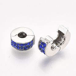 Монтана Латуни европейского застежками, бусины с большим отверстием, без никеля , со стразами, плоско-круглые, платина, сапфир, 11x5.5 мм, отверстие : 4 мм