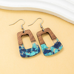 Trapezoid Серьги-подвески из дерева и смолы, платина, трапециевидные, 59x27.2 мм