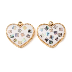 Белый 304 нержавеющей стальной эмали подвески, сердце прелести, с оболочкой, золотые, белые, 14.5x15.5x2.5 мм, отверстие : 1.5 мм