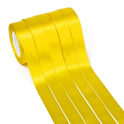Yellow Single Face Satin Ribbon, Polyester Ribbon, Yellow, 1 inch(25mm) wide, 25yards/roll(22.86m/roll), 5rolls/group, 125yards/group(114.3m/group)