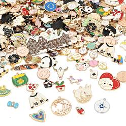 Mixed Color Alloy Enamel Pendants, Mixed Shape Charms, Golden, Mixed Color, 10~33.5x7~31x1.5~9mm, Hole: 1.2~2.2mm, 500g/bag