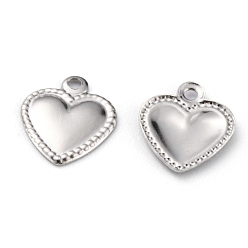 Платина Латунь прелести, долговечный, сердце, платина, 9.5x8x0.7 мм, отверстие : 1 мм