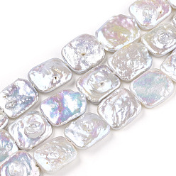 Морская Ракушка Барокко натуральный жемчуг кеши нити бусы, пресноводного жемчуга, прямоугольные, цвет морской раковины, 15~18.5x13~14x3~5 мм, отверстие : 0.7 мм, около 21~25 шт / нитка, 14.76~15.08'' (37.5~38.3 см)