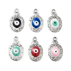 Mixed Color Alloy Enamel Pendants, Bird with Evil Eye Charm, Cadmium Free & Nickel Free & Lead Free, Antique Silver, Mixed Color, 20x11.5x2mm, Hole: 1.6mm