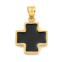 Черный Ионное покрытие (ip) 304 подвески из нержавеющей стали, с эмалью, крест очарование, золотые, чёрные, 22x18x3 мм, отверстие : 6x4.5 мм