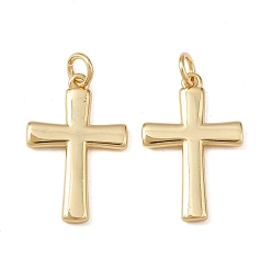 Настоящее золото 18K Латунные подвески, крестик, с прыжковых колец, без свинца и без кадмия, долговечный, стойки покрытие, реальный 18 k позолоченный, 22.5x14.5x2 мм, отверстие : 3.5 мм
