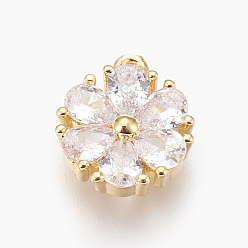 Золотой Латунь прелести, с кубического циркония, цветок, прозрачные, золотые, 11x9.5x3 мм, отверстие : 0.8 мм