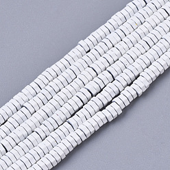 White Spray Painted Non-magnetic Synthetic Hematite Beads Strands, Hexagon, White, 3x1mm, Hole: 0.8mm, about 305~310pcs/strand, 15.75 inch(40cm)