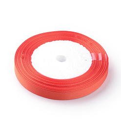 Помидор Высокая плотная атласная лента с одним лицом, полиэфирные ленты, помидор, 3/8 дюйм (9~10 мм), около 25 ярдов / рулон, о 10 рулонах / группе