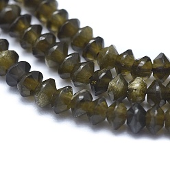 Golden Sheen Obsidian Natural Golden Sheen Obsidian Beads Strands, Bicone, Faceted, 3x2mm, Hole: 0.5mm, about 190~200pcs/strand, 15.35 inch(39cm)
