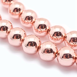 Rose Gold Plated Electroplate Non-magnetic Synthetic Hematite Beads Strands, Grade AAA, Long-Lasting Plated, Round, Rose Gold Plated, 2mm, Hole: 1mm, about 185pcs/strand, 15.7 inch(40cm)