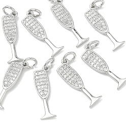 Platino Dijes de latón con circonitas cúbicas transparentes de Shegrace, encantos de vidrio de vino, sin cadmio, plomo, níquel, Platino, 19x6x1.5 mm, agujero: 3 mm