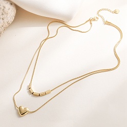 Золотой 304 двухслойные ожерелья из нержавеющей стали с подвеской в виде сердца для женщин, золотые, 15.63 дюйм (39.7 см)