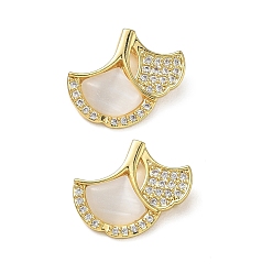 Golden Brass Micro Pave Clear Cubic Zirconia with Resin Pendants, Ginkgo Leaf Charms, Golden, 15x17x5.5mm, Hole: 5x2mm