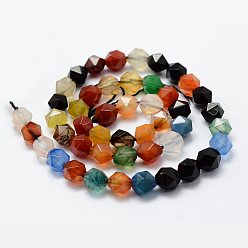Mixed Color Natural Agate Beads Strands, Faceted, Round, Dyed, Mixed Color, 8x7mm, Hole: 1.5mm, about 49pcs/strand, 14.9 inch(38cm)