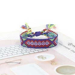 Темно-синий  Шифер Женские браслеты на плоской подошве из полиэстера в этническом стиле с ромбическим шнуром, регулируемый браслет с кисточкой, темный сланец синий, 5-7/8 дюйм (15 см)