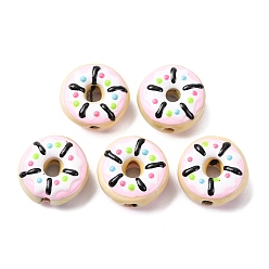 Разноцветный Фарфоровые эмалевые бусины ручной работы, пончик, яркие глазированный фарфор, красочный, 14~16x7 мм, отверстие : 1.5 мм