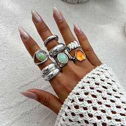 (52) Непрозрачная лаванда Комплект колец-манжет из сплава, железа и акрила, платина, разноцветные, размер США 4 1/4(15мм)~19мм