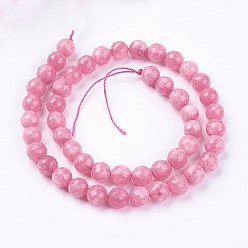 Pearl Pink Natural Jade Bead Strands, Dyed, Faceted, Round, Pearl Pink, 8mm, Hole: 1mm, 48pcs/strand, 14.5~14.9 inch