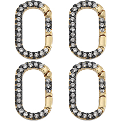 Настоящее золото 18K 4шт. латунные микропаве прозрачные кубические циркониевые кольца пружинного затвора, долговечный, без свинца и без кадмия, стойки покрытие, овальные, реальный 18 k позолоченный, 16.5x10.5x2.5 мм