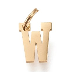 Letter W 304 подвески из нержавеющей стали, с прыжковых колец, ручная полировка, золотые, буква.w, 10x8x1 мм, отверстие : 4.5 мм