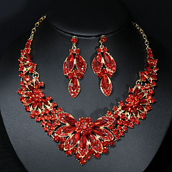 Светло-сиамский Комплект из ожерелья с подвеской из цветочного сплава и стеклянных страз и серег-гвоздиков, золотые, Light Siam, 430 мм