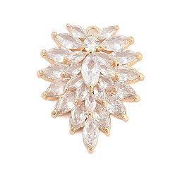 Настоящее золото 18K Кубический цирконий из латуни со стеклянными подвесками, без кадмия, без никеля и без свинца, лист прелести, реальный 18 k позолоченный, 29.5x23x8.5 мм, отверстие : 2 мм