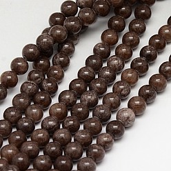 Седло Коричневый Естественный желтый нефрит бисер нитей, окрашенные, круглые, седло коричневый, 6 мм, отверстие : 1 мм, около 70 шт / нитка, 15.75 дюйм