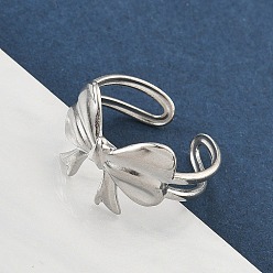 Нержавеющая Сталь Цвет 304 открытые манжеты из нержавеющей стали для женщин, бантом, цвет нержавеющей стали, лоток : 12x17 мм, регулируемый