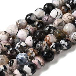 Черный Нити окрашенных и нагретых натуральных агатовых бус с огненным кракелюром, граненые, круглые, чёрные, 8 мм, отверстие : 1.2 мм, около 47 шт / нитка, 14.25'' (36.2 см)