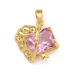 Настоящее золото 18K Стойка металлическая латунная микропрофилированная кубическая циркония подвески, долговечный, сердце с квадратом, реальный 18 k позолоченный, 17x17x10 мм, отверстие : 2 мм