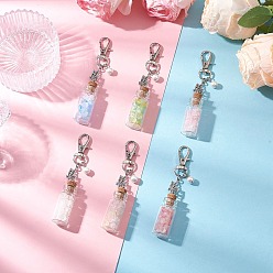 Античный Серебристый & Платиновый Цветок акриловые и стеклянные бутылки с желаниями подвесные украшения, Застежки-бабочки и поворотные карабины из сплава для украшений сумок, старинное серебро и платина, 93 мм, 6 шт / комплект
