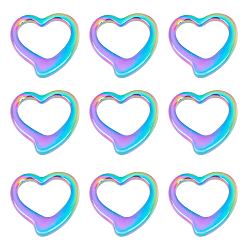 Rainbow Color 304 Stainless Steel Linking Rings, Heart, Rainbow Color, 24x24x4mm, 10pcs/box