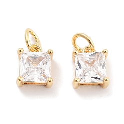 Настоящее золото 18K Латунь стекло кулоны, с целью перехода в кольце, квадратный, реальный 18 k позолоченный, 9x7x5 мм, отверстие : 5 мм