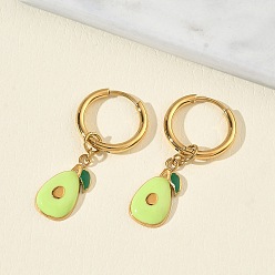 Avocado Фрукты 304 серьги-кольца из нержавеющей стали с эмалью, золотые, авокадо, 36x16 мм