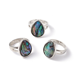 Teardrop Регулируемые кольца из натуральной раковины пауа, украшения из латуни для женщин, платина, без кадмия и без свинца, капля, кольцо поверхность: 20x15mm, размер США 7 3/4 (17.9 мм)