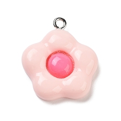 Pink Цветочные подвески из непрозрачной смолы, цветочные подвески с железными петлями платинового тона, розовые, 24x21x5 мм, отверстие : 2 мм