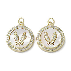 Птица Латунные микро проложить кубического циркония подвески, с оболочкой, плоско-круглые, без кадмия и без свинца, реальный 18 k позолоченный, птица, 21x18x3~3.5 мм, отверстие : 3.5 мм