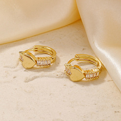 Золотой Элегантные винтажные латунные серьги-кольца в форме сердца с прозрачным кубическим цирконием, золотые, 17x8 мм