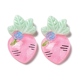 Pink Кабошоны из полупрозрачной смолы, блестки морковь, розовые, 23.5x14x5 мм