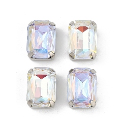 Платина Латунные стеклянные стразы пришивные стразы, прямоугольные, граненые, разноцветные, платина, 13.5x10x7 мм, отверстие : 0.8 мм