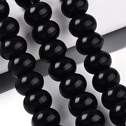 Обсидиан Природные обсидиана бисер нитей, рондель, 9~10x14 мм, отверстие : 0.6~0.8 мм, около 40 шт / нитка, 15.16~15.35'' (38.5~39 см)