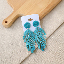 Темно-бирюзовый Акриловые болтаться серьги стержня, лист, темные бирюзовый, 90x32 мм