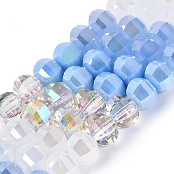 Cornflower Blue Electroplate Mixed Styles Glass Beads Strands, Lantern, Faceted, Cornflower Blue, 8~8.5x6~6.5mm, Hole: 1~1.4mm, about 52~56pcs/strand, 13.58~14.37 inch(34.5~36.5cm)