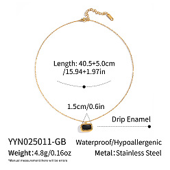 Настоящее золото 18K Минималистичные 304 прямоугольные кулоны из нержавеющей стали с черной эмалью для женщин, реальный 18 k позолоченный, 15.94 дюйм (40.5 см)