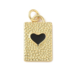 Черный Латунь эмаль подвески, прямоугольник с подвеской в виде сердца, с целью перехода в кольце, без свинца и без кадмия, долговечный, стойки покрытие, реальный 18 k позолоченный, чёрные, 18.5x11x2 мм, отверстие : 3.4 мм