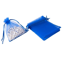 Синий 100шт. прямоугольные мешочки из органзы для рукоделия с завязками, на день рождения валентинки свадьба упаковка конфет, синие, 15x10 см