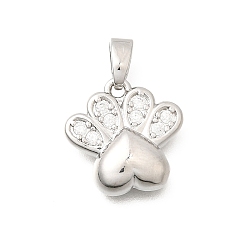 Платина Латунные прозрачные кубические циркониевые подвески, лапы печатать прелести, долговечный, платина, 13x13.5x3.5 мм, отверстие : 5x3 мм